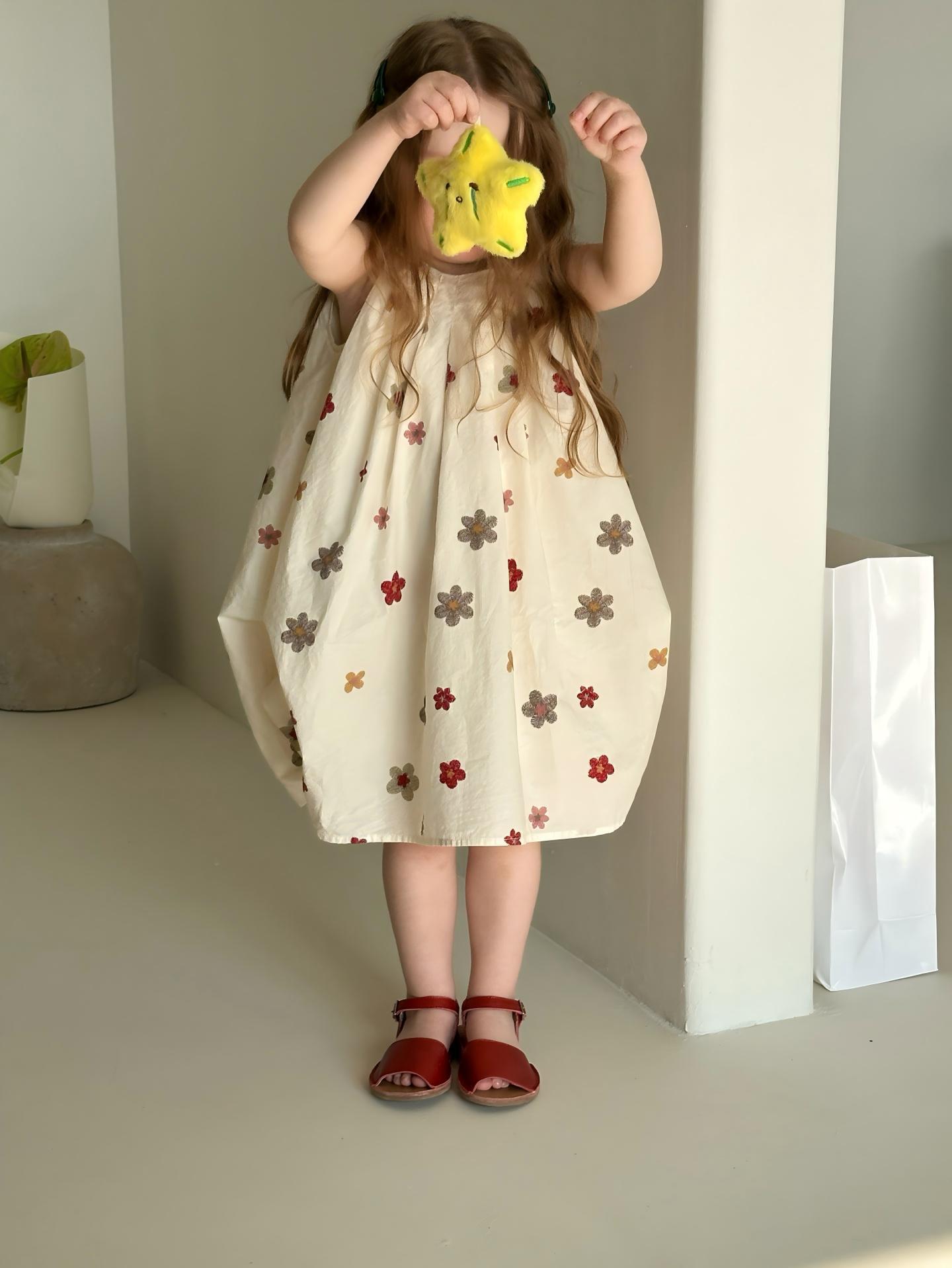 【90-140cm】ワンピース 女の子 花柄 ノースリーブ お出かけに