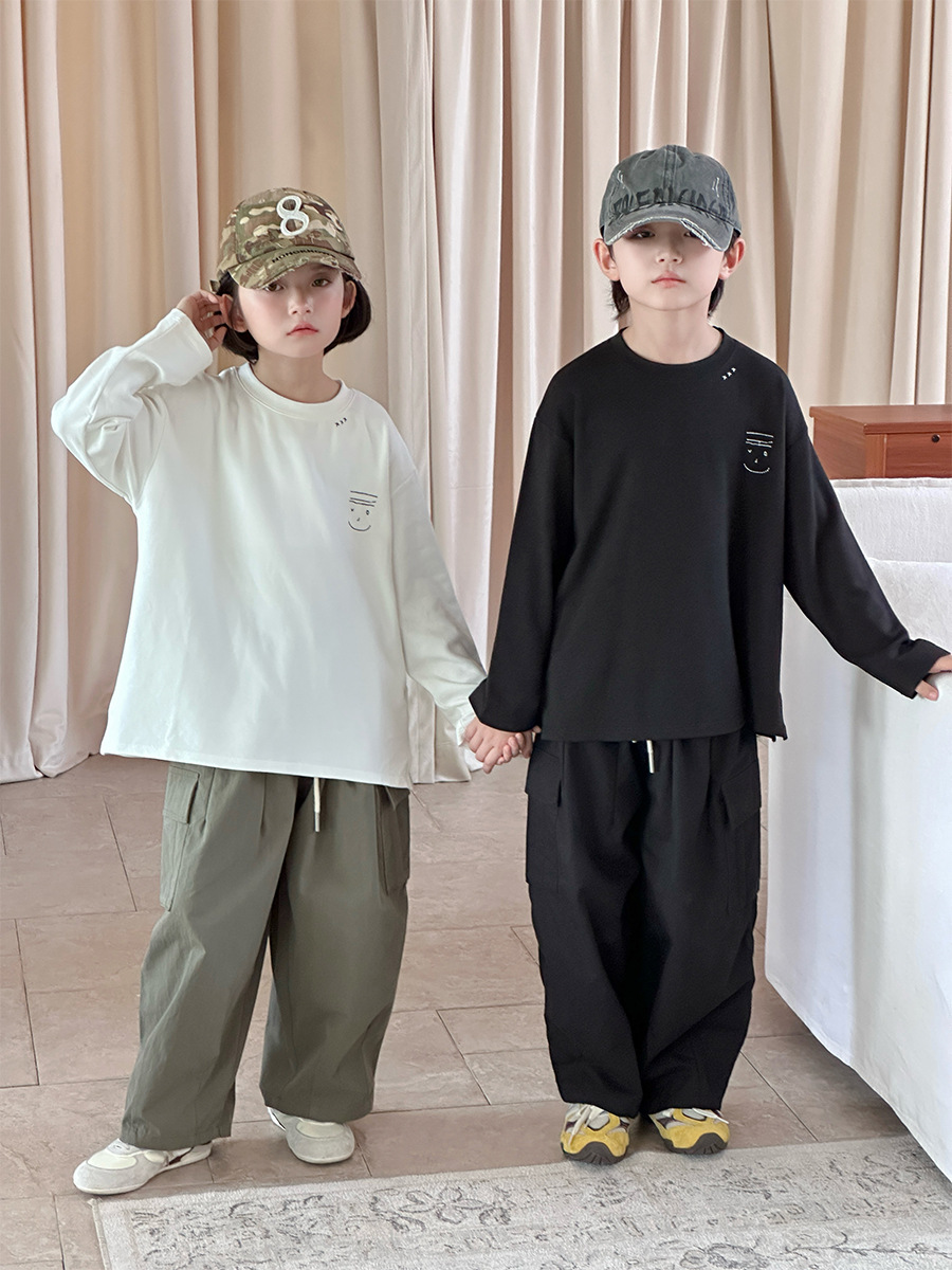 【90-150】Tシャツ 合わせやすい 無地 ラウンドネック カジュアル 長袖 トップス - 画像 (3)