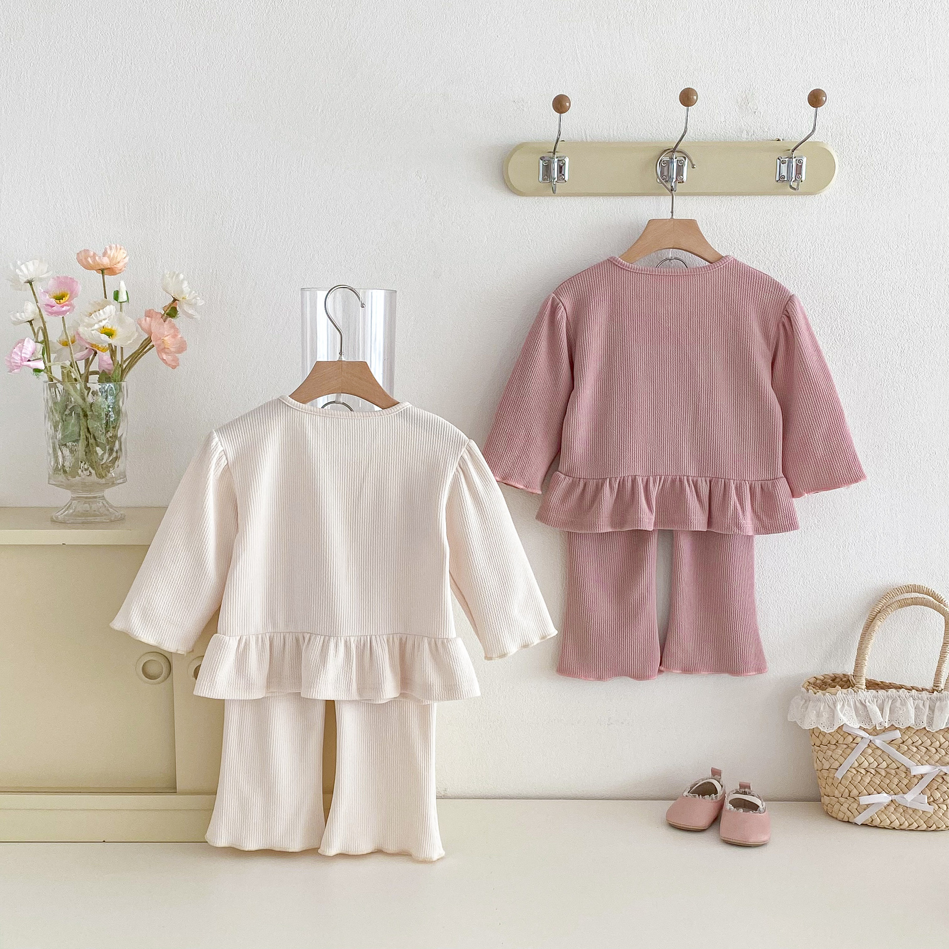 【80-130】女の子 セットアップ トップス+パンツ リボン付き - 画像 (4)