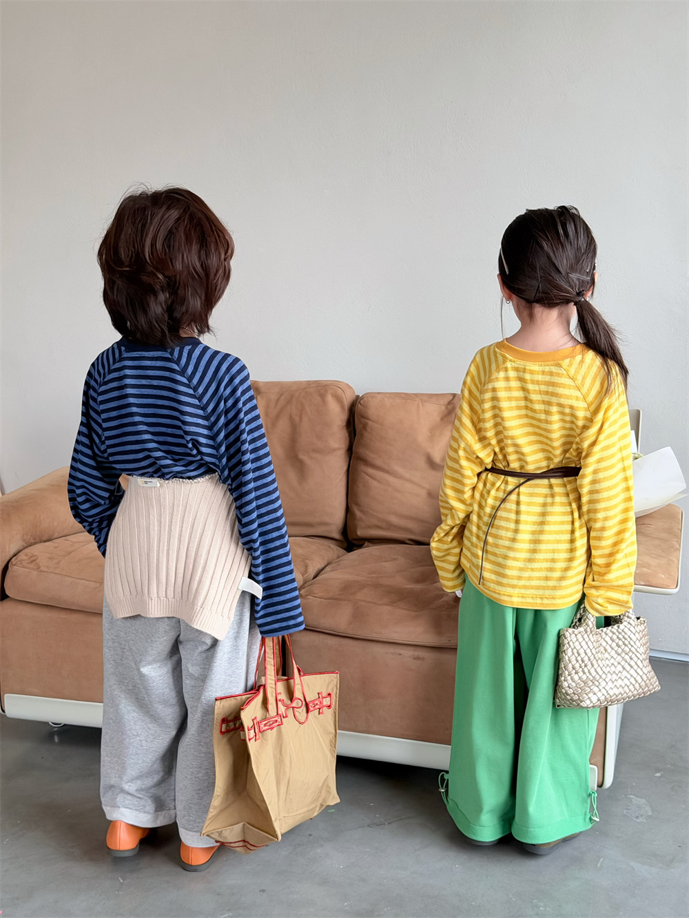 【90-150】Tシャツ 長袖 ボーダー ルーズ 合わせやすい トップス - 画像 (3)
