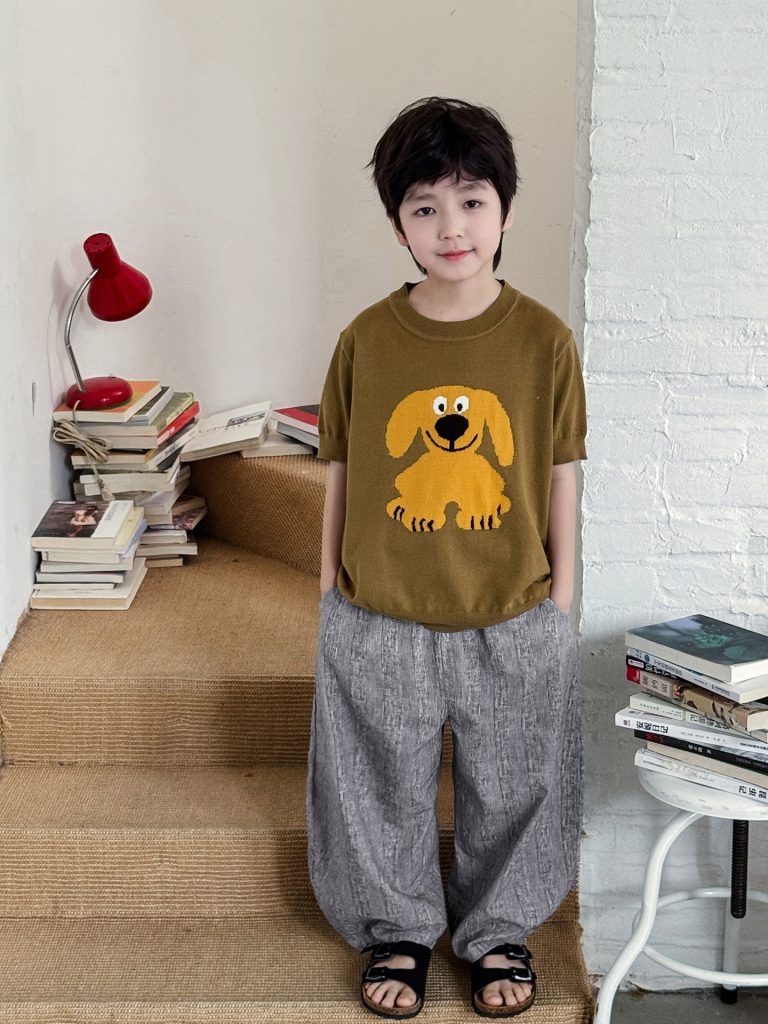 【90-150cm】半袖Tシャツ 男の子 アニマルデザイン クルーネック ニット風 カジュアル トップス