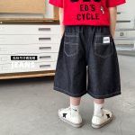 【90-150】デニムショートパンツ 男の子 バックポケット ゆったり カジュアル 子供服