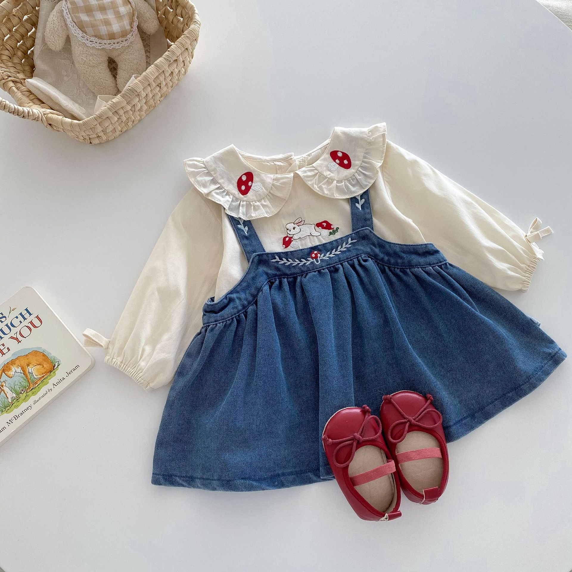 【80-120cm】トップス/スカート 女の子 刺繍 スウィート