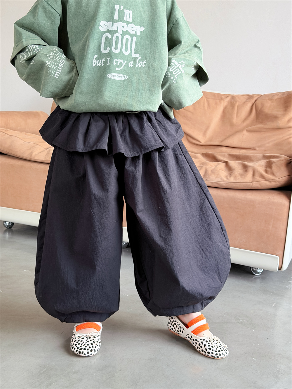 【90-150】バルーンパンツ フリルスカート付き フェイクレイヤード カジュアルパンツ - 画像 (6)
