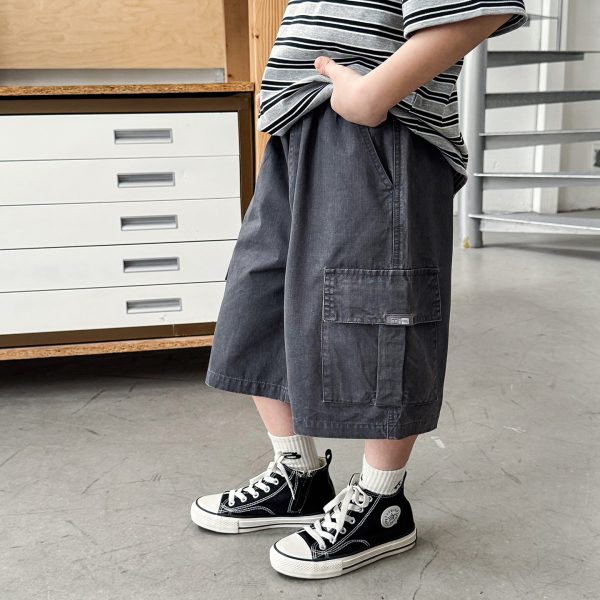 【90-150cm】カーゴショートパンツ 男の子 ウォッシュ加工 ポケット付き カジュアル 子供服