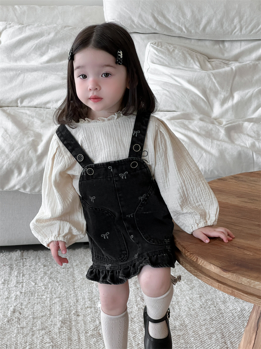 【73-100】トップス&デニムサロペットスカート 女の子 韓国風 ふんわり - 画像 (3)