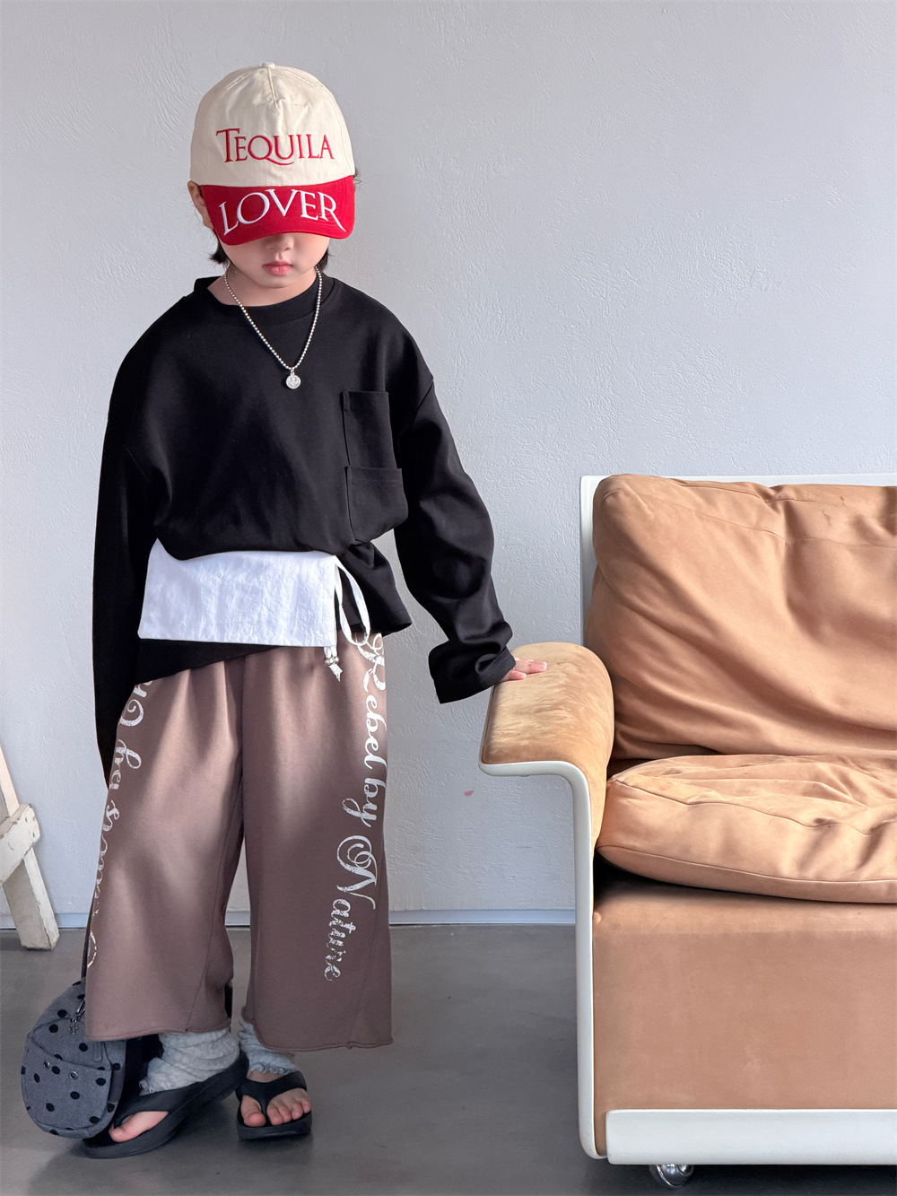 【90-150】長袖Tシャツ 男女兼用 無地 クルーネック プルオーバー カジュアル トップス - 画像 (5)