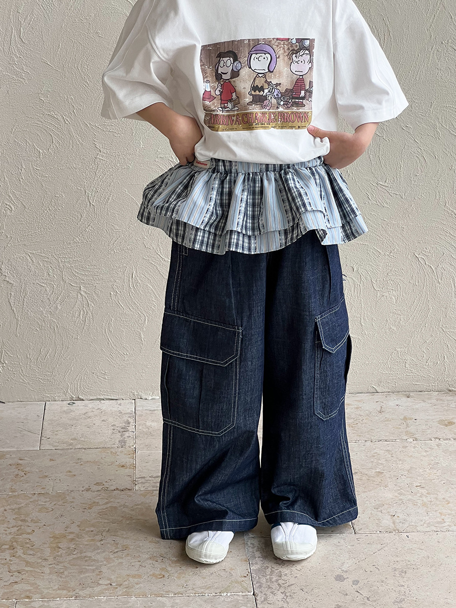 【90-150】デニムパンツ ストレート 薄手 サイドポケット ステッチ カジュアル ボトムス - 画像 (3)