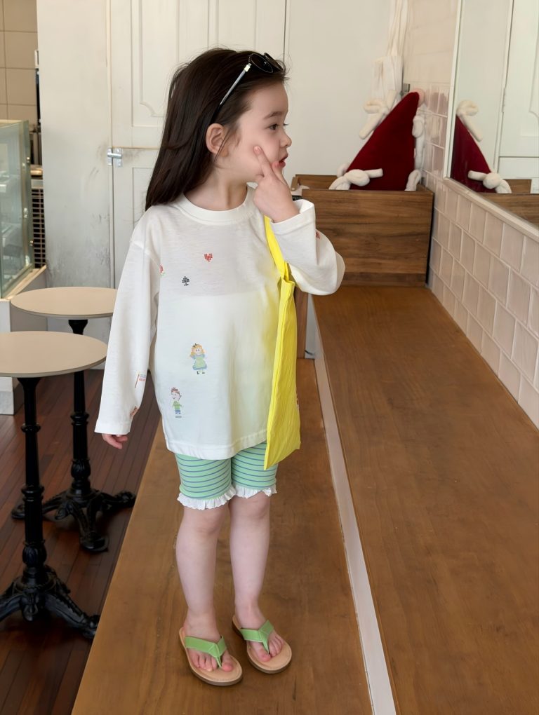 【90-140cm】Ｔシャツ or ショートパンツ 女の子 カートゥーン ボーダー柄