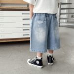【90-150】デニムショートパンツ 男の子 ダメージ加工 ゆったり カジュアル ボトムス - 画像 (4)