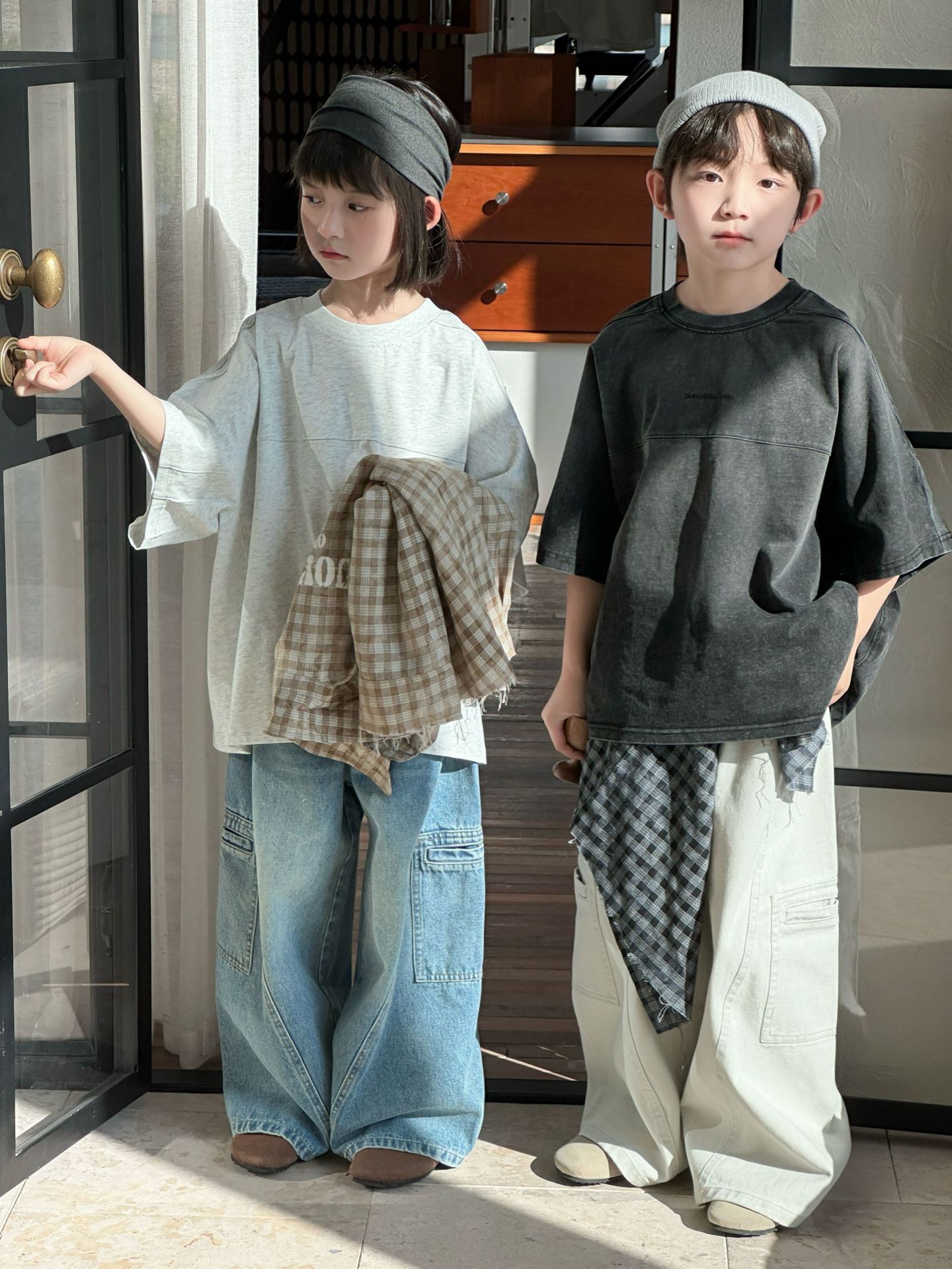【90-150】半袖Tシャツ 男女兼用 プリント ウォッシュ加工 カジュアル 韓国風 トップス - 画像 (3)
