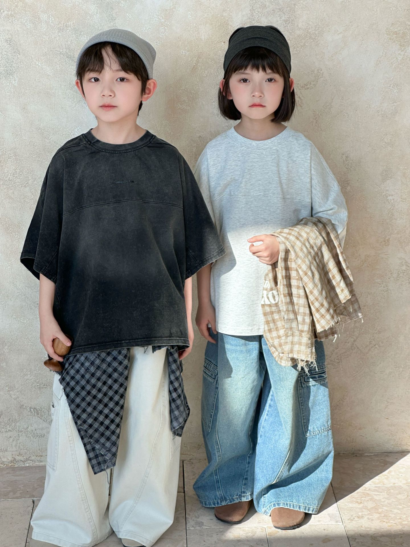【90-150cm】半袖Tシャツ 男女兼用 プリント ウォッシュ加工 カジュアル 韓国風 トップス