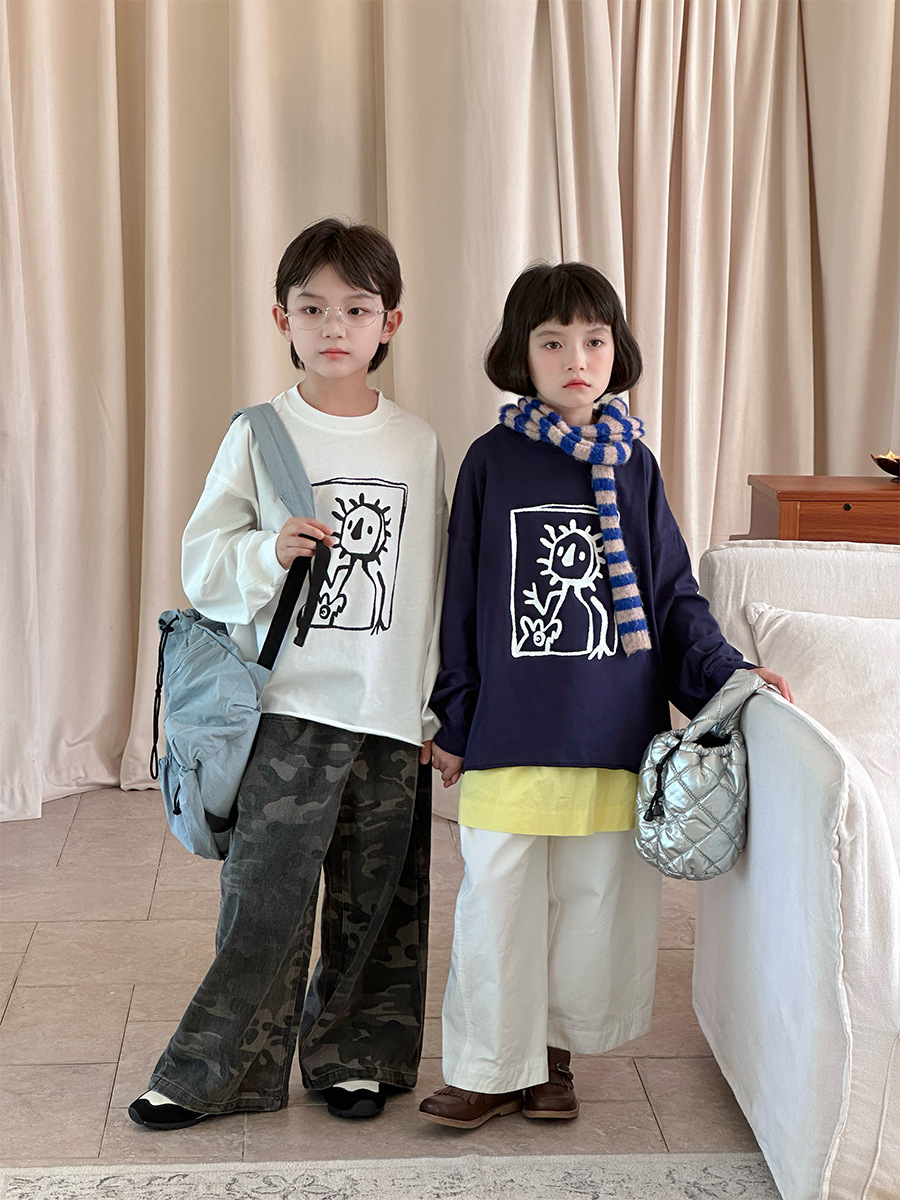 【90-150】Tシャツ ルーズ トレンド コットン 長袖 トップス - 画像 (3)