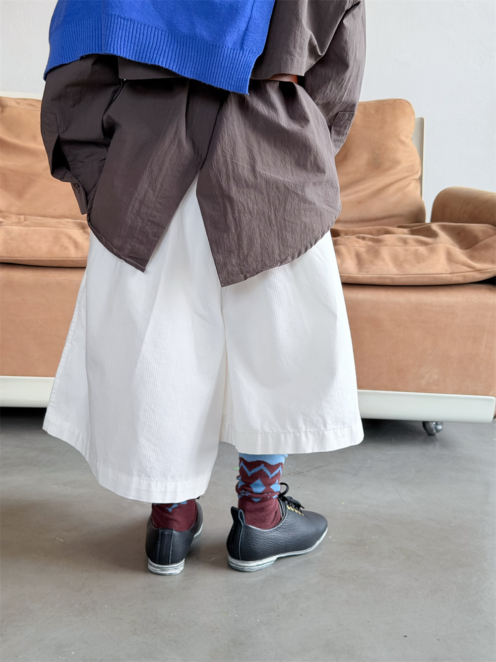 【90-150】ワイドパンツ 男女兼用 七分丈 アシンメトリーデザイン 韓国風 ボトムス - 画像 (6)