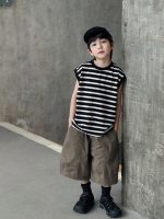 【90-150】タンクトップ 男の子 ボーダー柄 モノトーン ゆったり カジュアル トップス - 画像 (5)
