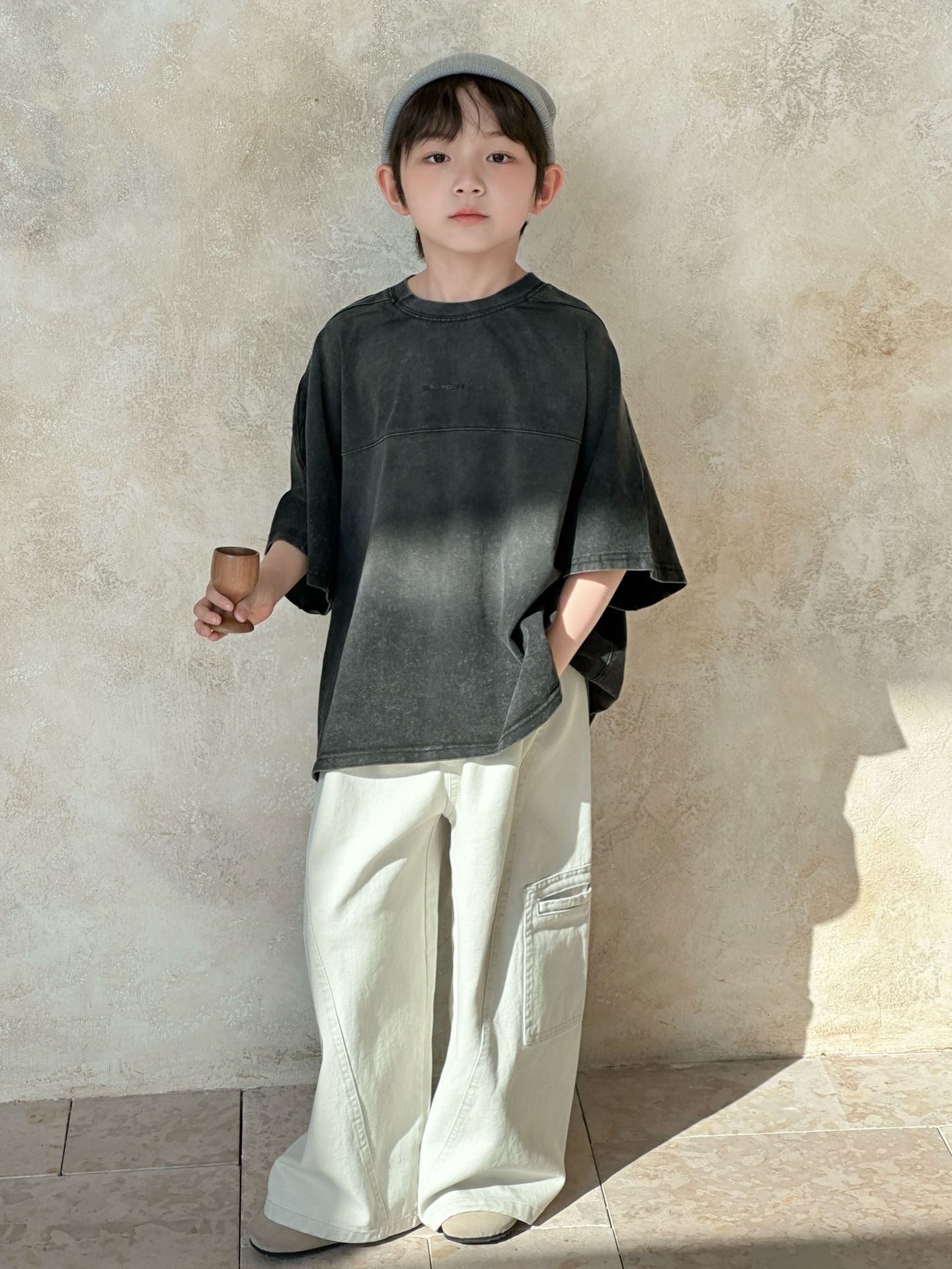 【90-150】半袖Tシャツ 男女兼用 プリント ウォッシュ加工 カジュアル 韓国風 トップス - 画像 (5)