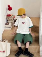 【90-150】半袖Tシャツ 男の子 配色デザイン リブ仕様 ロゴプリント カジュアル トップス - 画像 (4)