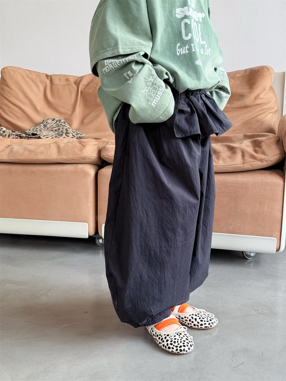 【90-150】バルーンパンツ フリルスカート付き フェイクレイヤード カジュアルパンツ - 画像 (4)