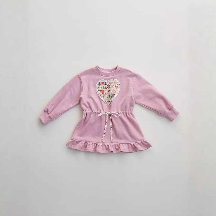 【73-120】フラワー&ハート柄 スウェットワンピース - 画像 (3)