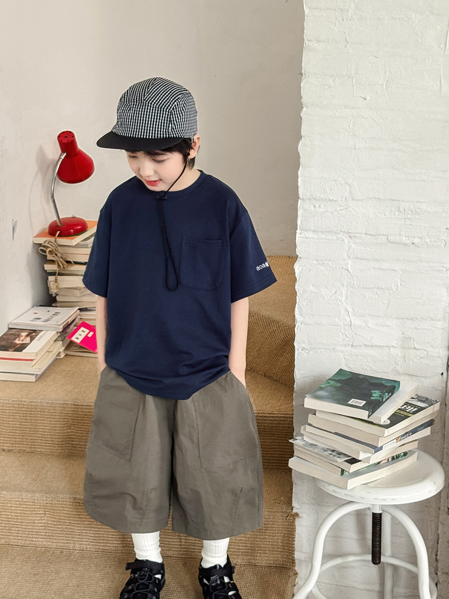 【90-150】半袖Tシャツ 男の子 ロゴ刺繍 ポケット付き クルーネック 薄手 カジュアル トップス - 画像 (5)