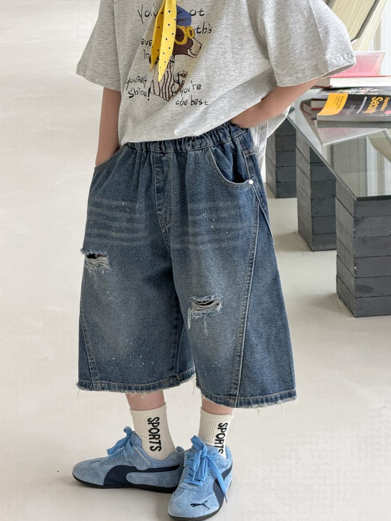 【90-160cm】ショートパンツ 男の子 ダメージ ジーンズ