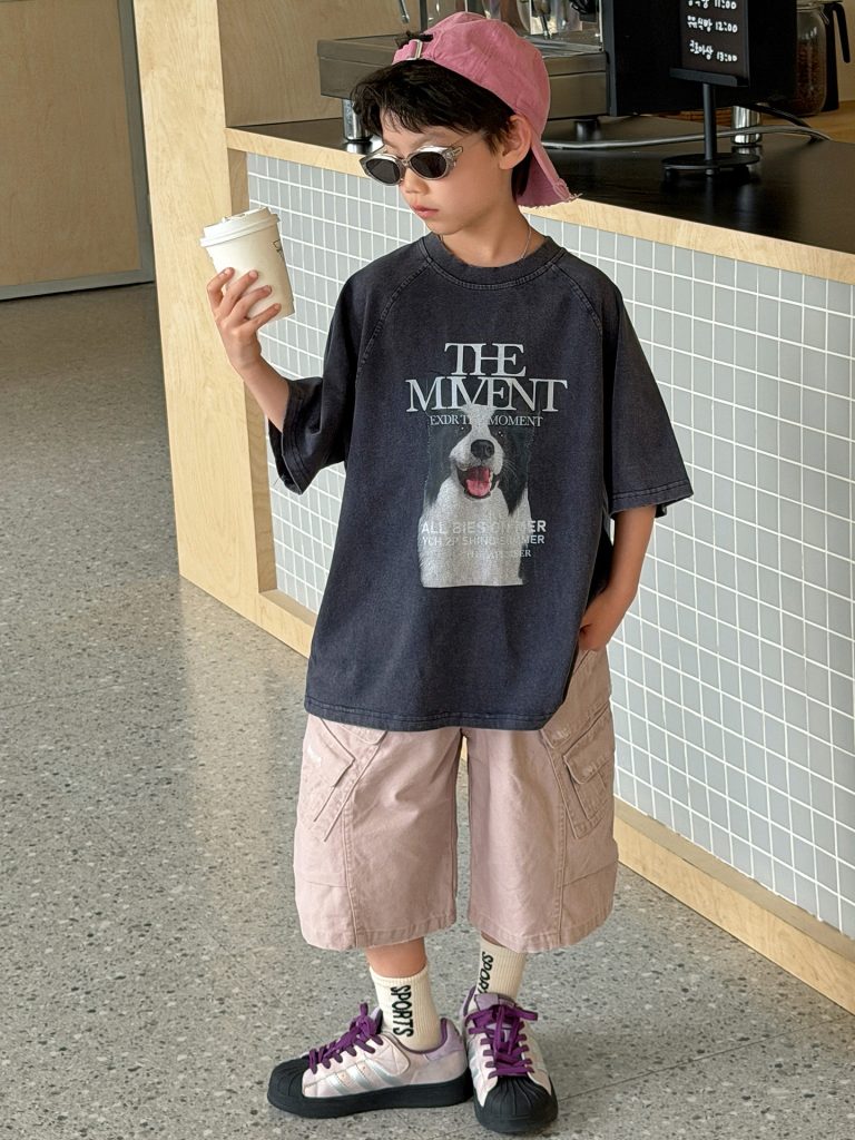【90-160cm】半袖 Ｔシャツ 男の子 犬柄 ダメージ加工 ストリート