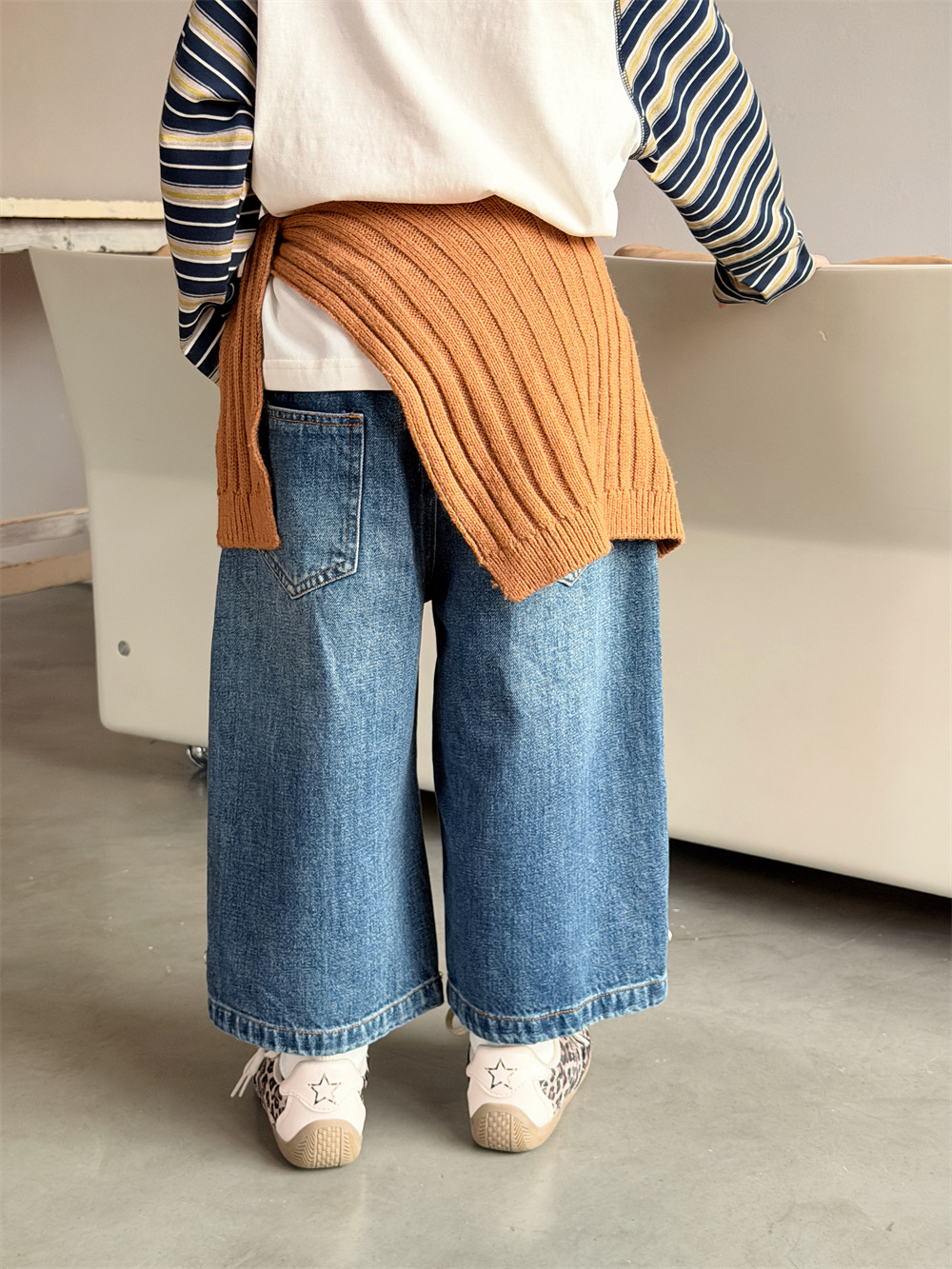 【90-150】デニムパンツ 男女兼用 七分丈 ストレート ウォッシュ加工 カジュアル 子供服 - 画像 (6)