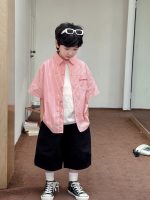 【90-150】半袖シャツ 男の子 ボーダー柄 襟付き ロゴ刺繍 ピンク カジュアル トップス - 画像 (3)