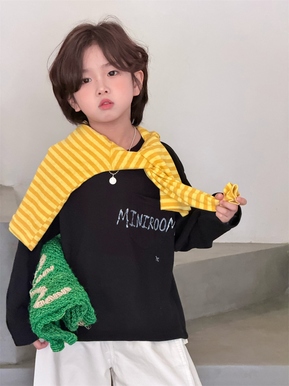 【90-150】長袖Tシャツ 男女兼用 バックプリント カジュアル 韓国風 トップス - 画像 (5)