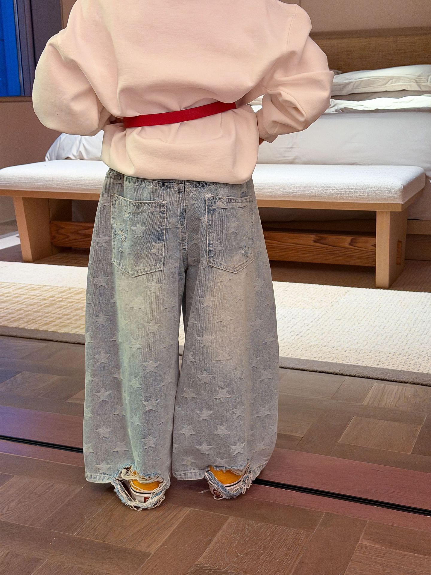 【90-150】デニムパンツ キッズ 星柄 男女兼用 子供服 おしゃれ ストレートデニム カジュアルパンツ - 画像 (6)