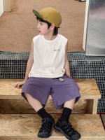 【90-150】タンクトップ 男の子 ロゴ刺繍 クルーネック カジュアル トップス - 画像 (3)