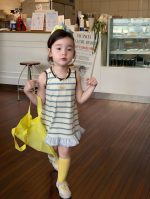 【90-140】ワンピース 女の子 ノースリーブ ボーダー柄 - 画像 (4)