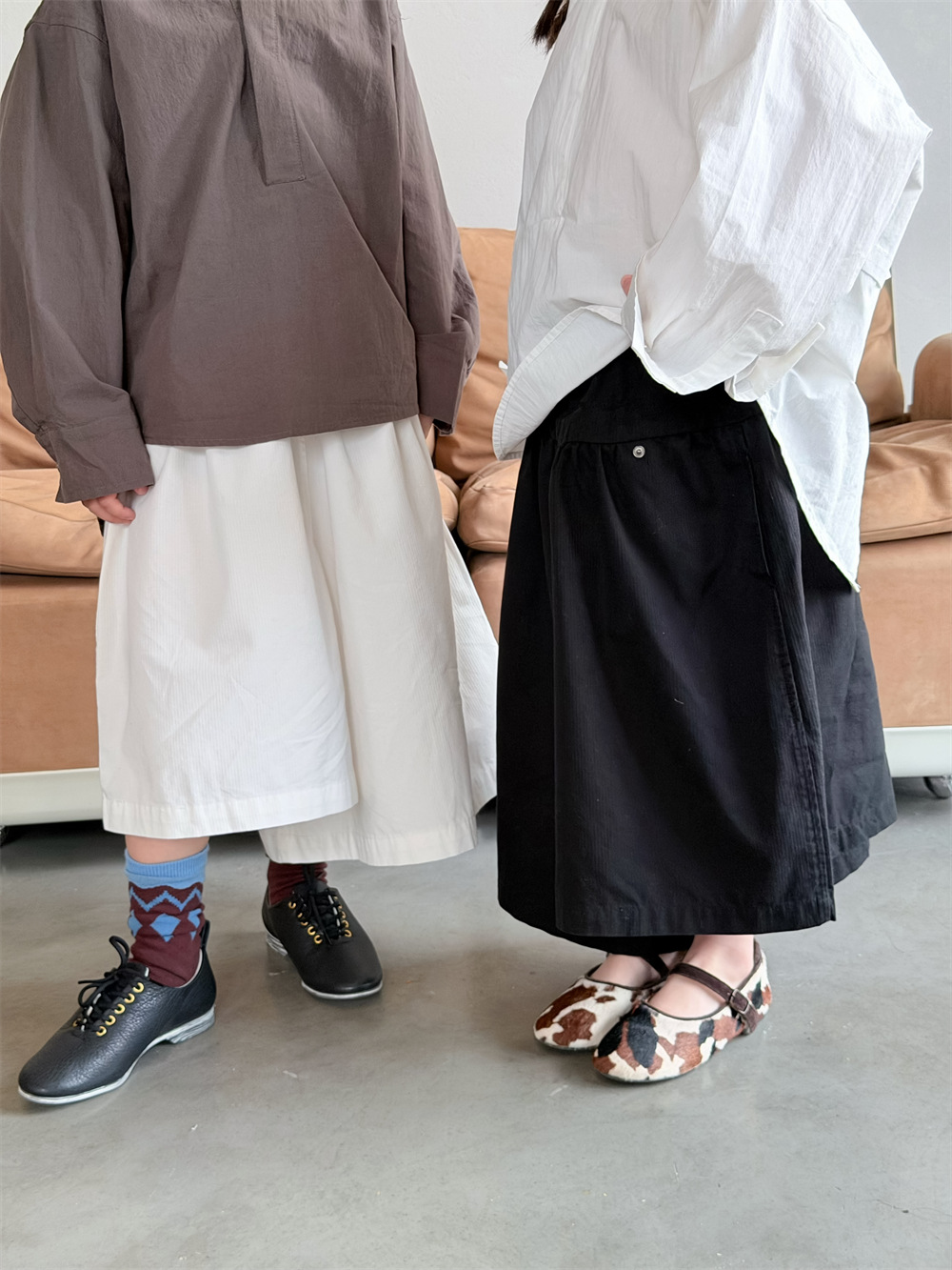 【90-150cm】ワイドパンツ 男女兼用 七分丈 アシンメトリーデザイン 韓国風 ボトムス