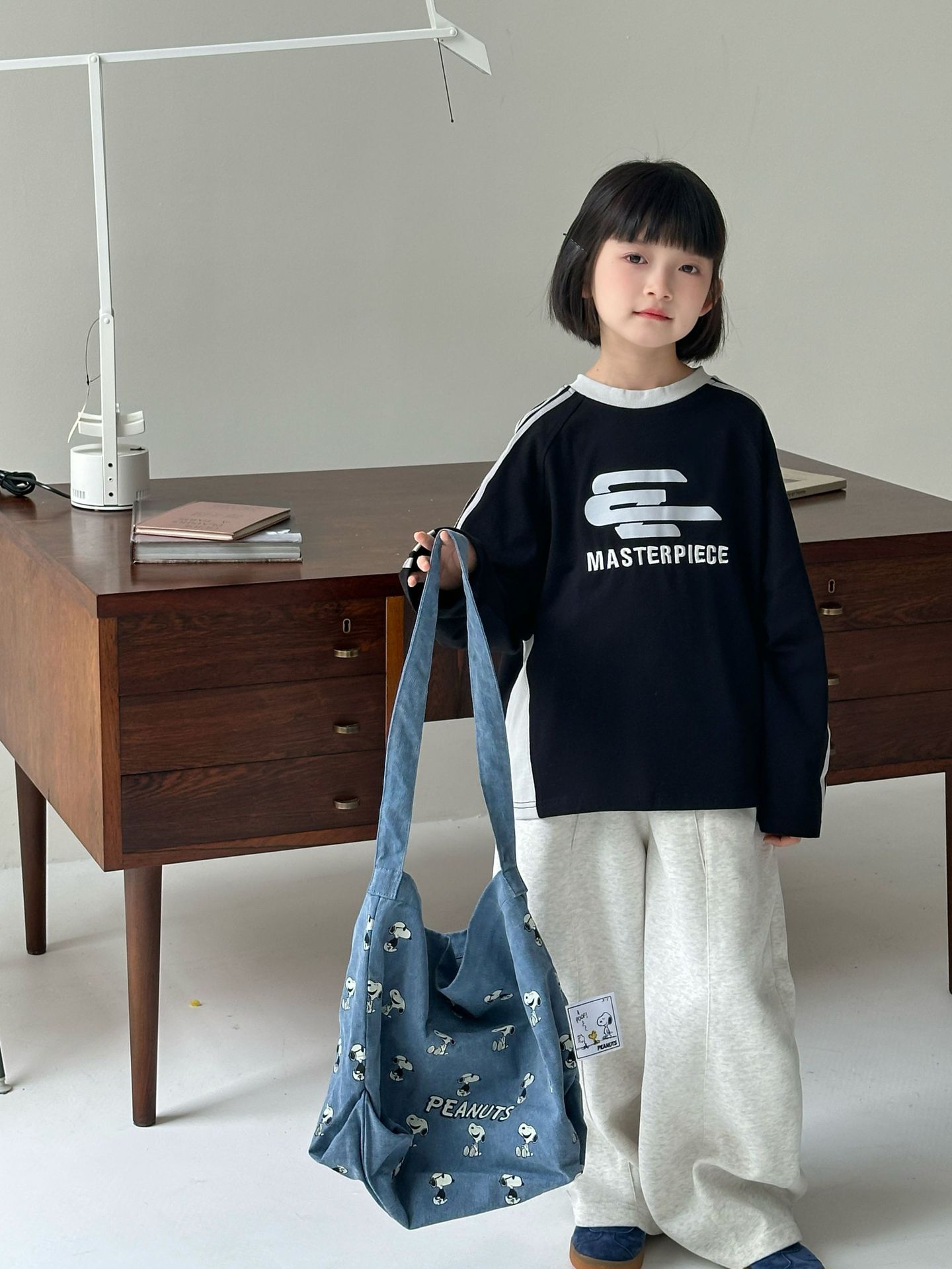 【90-150】Tシャツ 配色ライン プリント カジュアル 長袖トップス - 画像 (4)