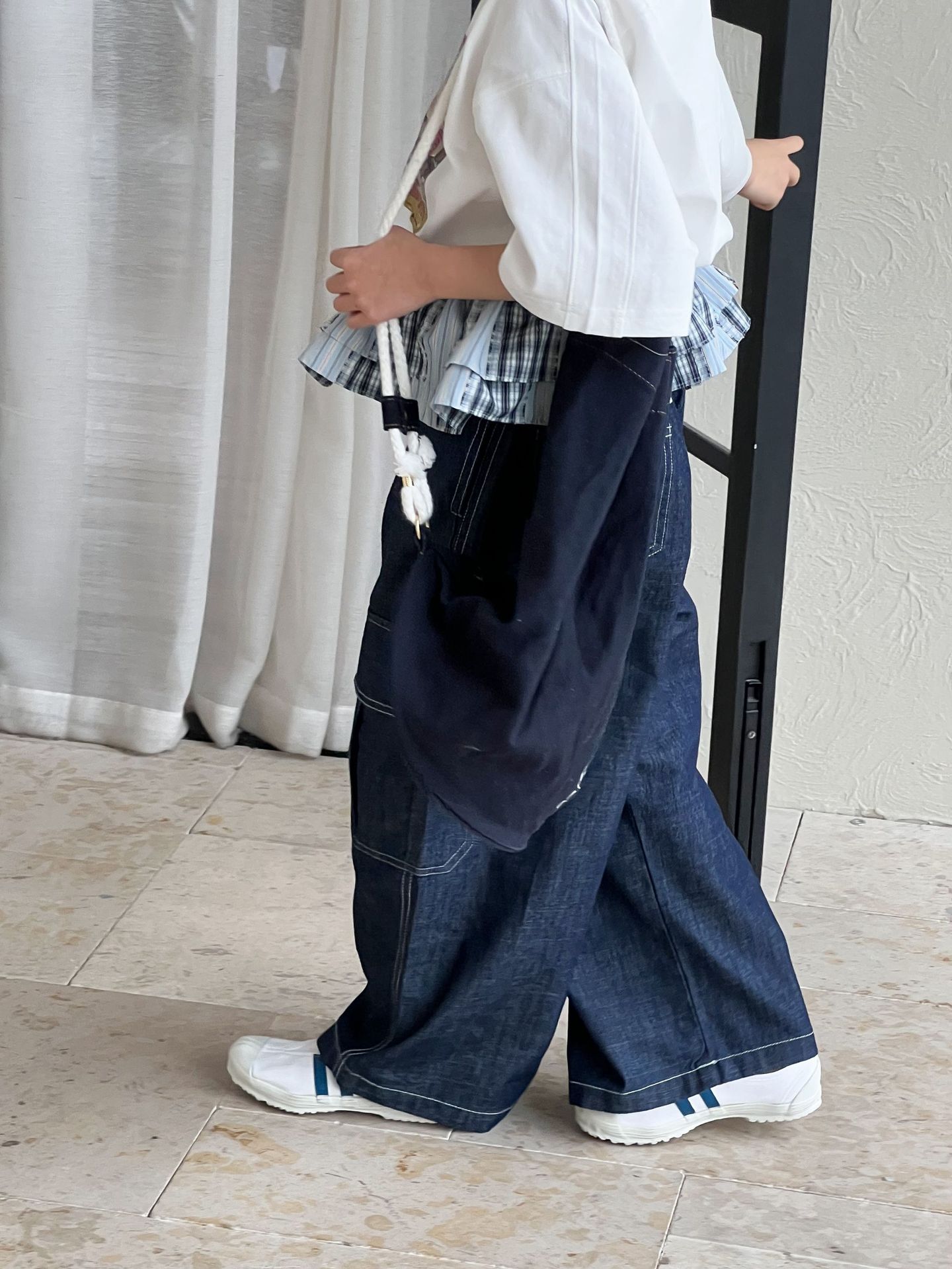 【90-150】デニムパンツ ストレート 薄手 サイドポケット ステッチ カジュアル ボトムス - 画像 (5)