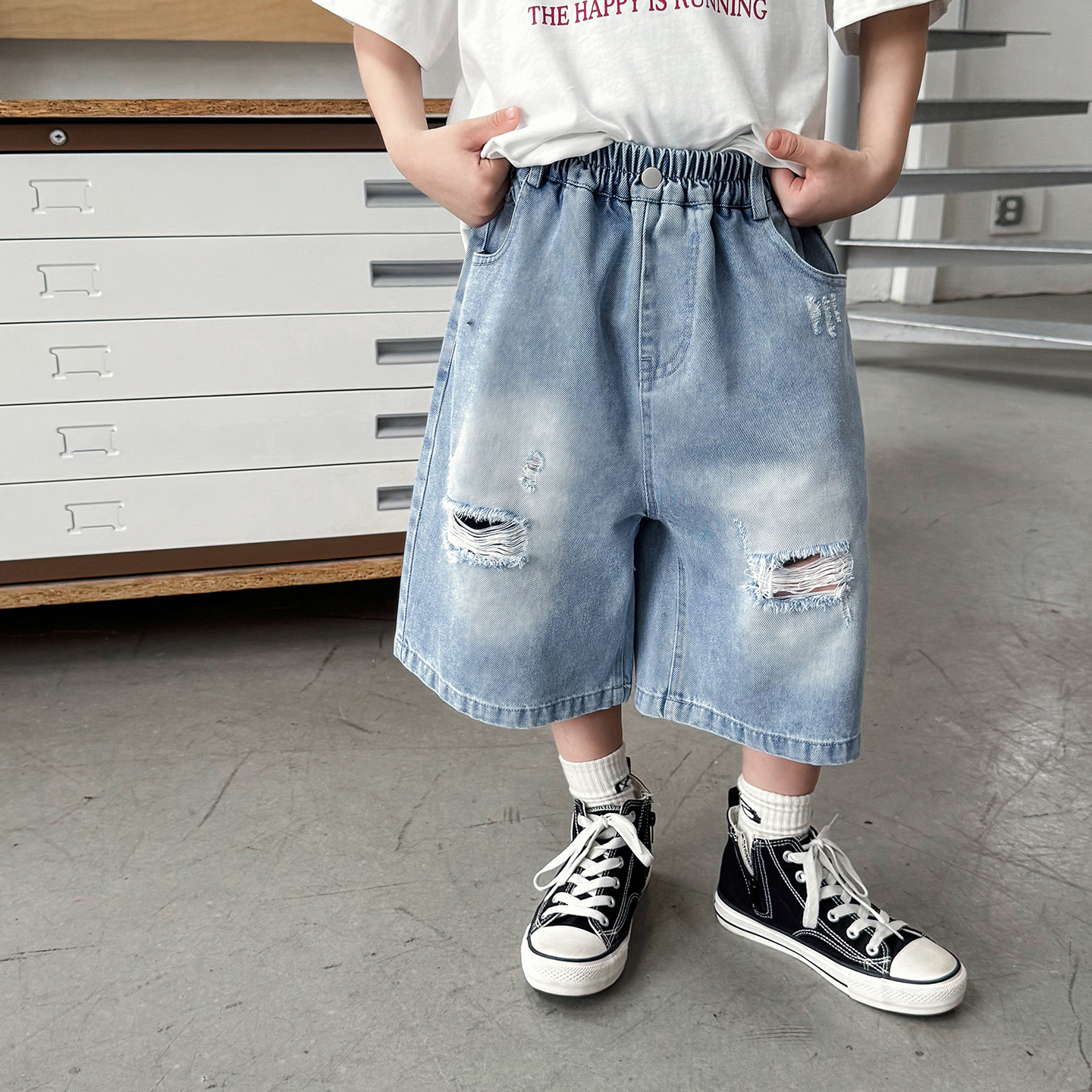 O1CN01yYCknG1P8A3xtKU8P_3646241795-0-cib.jpg 【90-150】デニムショートパンツ 男の子 ダメージ加工 ゆったり カジュアル ボトムス - 画像 (1)