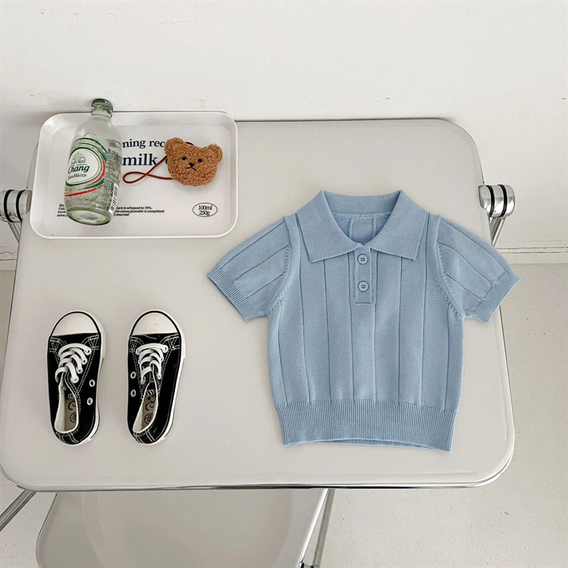 【80-150】ニット 半袖Tシャツ 無地 肌触り良い - 画像 (3)