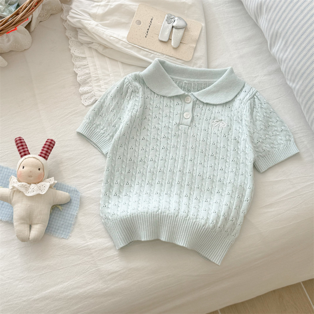 【90-140】女の子 半袖Tシャツ ニット 無地 ナチュラル - 画像 (6)