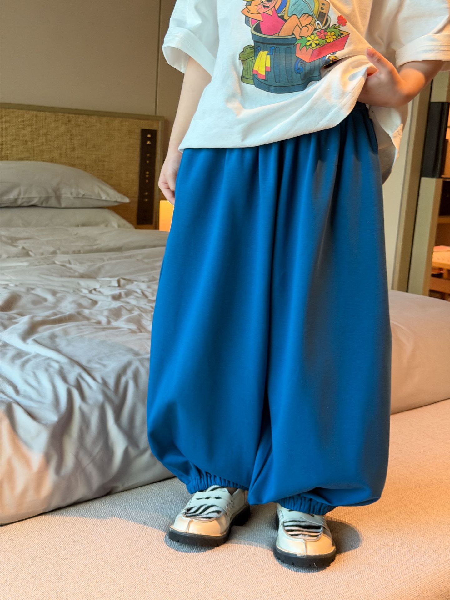 【90-150】バルーンパンツ キッズ 男女兼用 ゆったり 裾ゴム カジュアル ロングパンツ - 画像 (4)