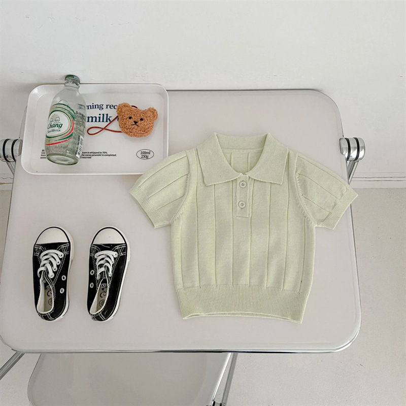 【80-150】ニット 半袖Tシャツ 無地 肌触り良い - 画像 (4)