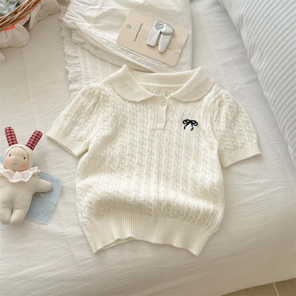 【90-140】女の子 半袖Tシャツ ニット 無地 ナチュラル - 画像 (7)