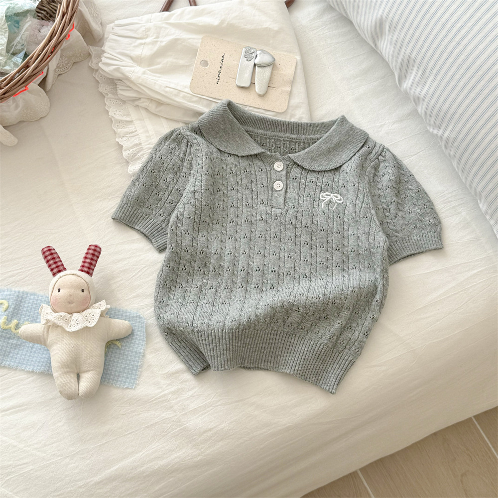 【90-140】女の子 半袖Tシャツ ニット 無地 ナチュラル - 画像 (8)