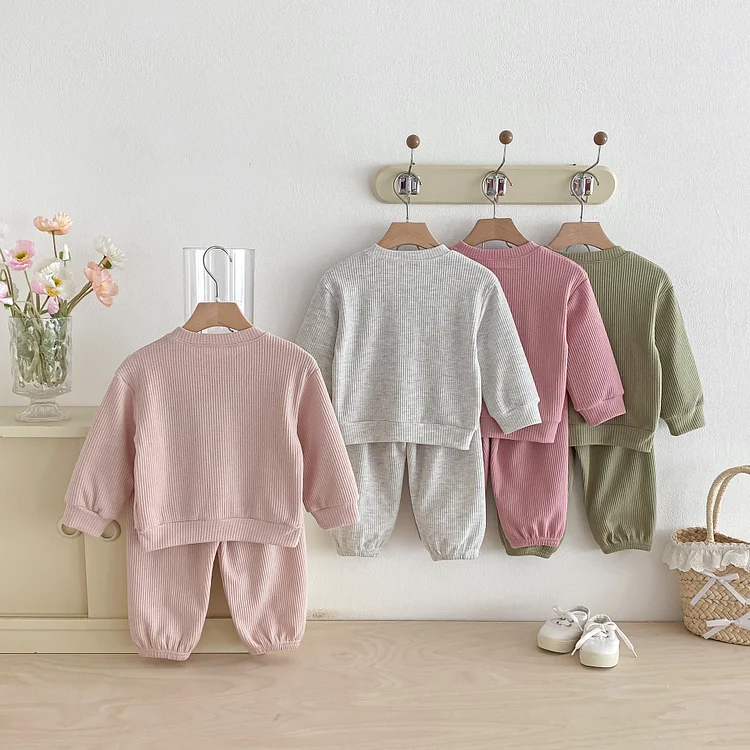 【80-130】セットアップ 英字刺繡 ワッフル シンプル 子供服 - 画像 (4)