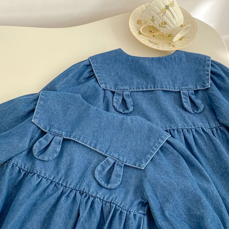 【66-120】ワンピース OR ロンパース ウサギ柄 デニム おしゃれ 定番 ベビー服 - 画像 (4)