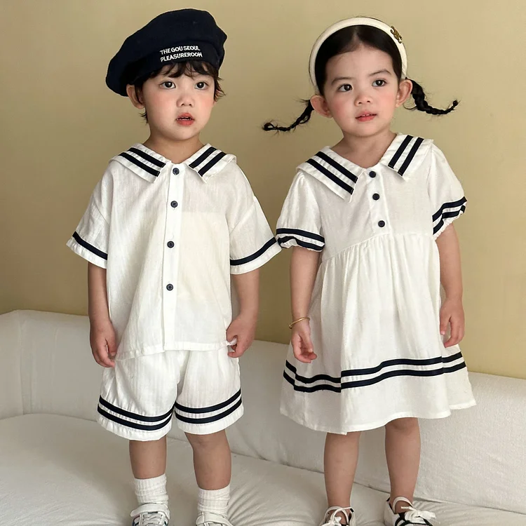 【80-150】キッズ セーラ風 セットアップ or ワンピース - 画像 (3)