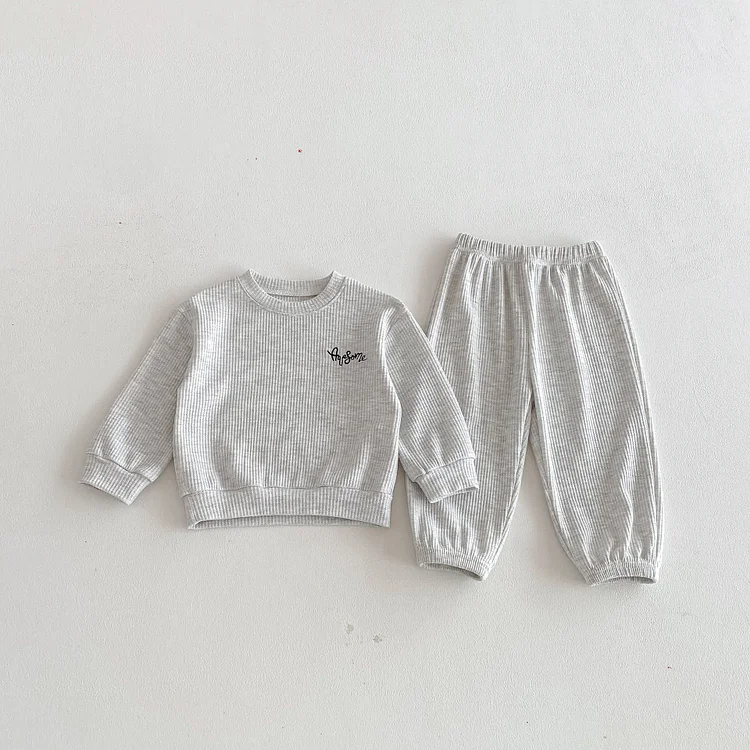 【80-130】セットアップ 英字刺繡 ワッフル シンプル 子供服 - 画像 (7)