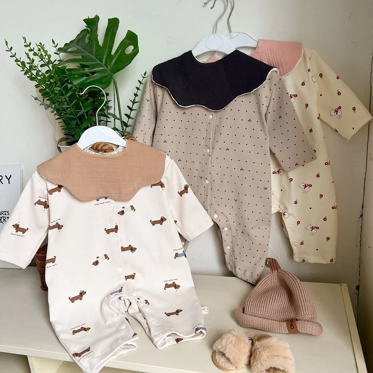 【66-90】オールインワン 犬ORリボンORウサギ柄 肌触り良い ベビー服 - 画像 (4)