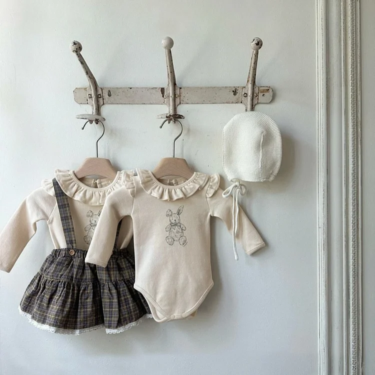 【66-90】ロンパース フリル襟 ウサギ柄 肌触り良い 可愛い ベビー服 - 画像 (4)