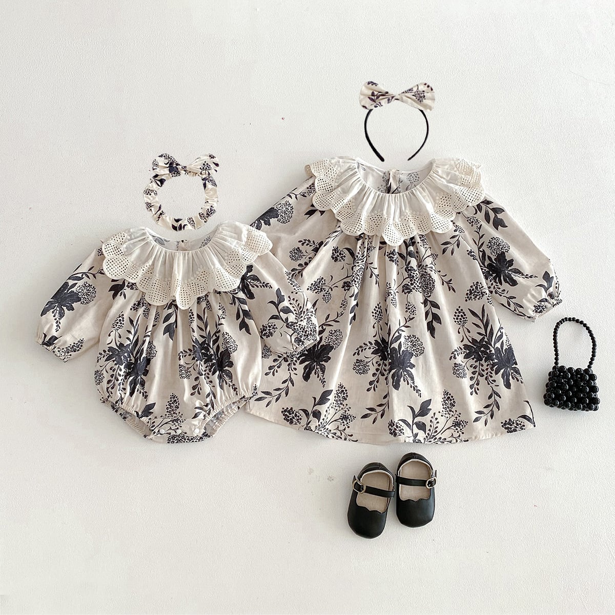 【66-130】ロンパース/ワンピース フリル襟 フラワー 姉妹服 - 画像 (5)