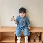 【66-100】ベビー 女の子 丸襟 デニム ロンパース - 画像 (3)